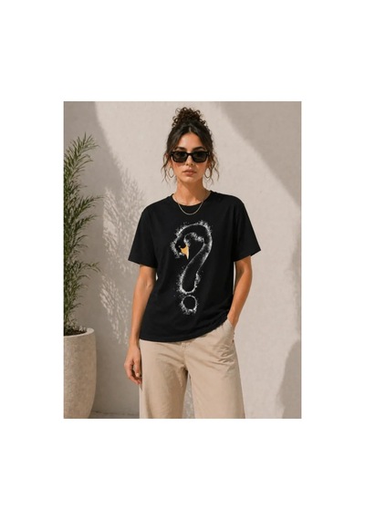 Butik İstanbul Kuğu Figürlü Soru İşareti Baskılı Tişört Kısa Kol T-shirt - Siyah Butik İstanbul Kuğu Figürlü Soru İşareti Baskılı Tişört Kısa Kol T-shirt - Siyah