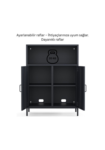 Pera Metal Dolap 2 Kapılı, Açık Raflı 80,50 X 40 X 109,50 Cm - 9 Renk Seçeneği Bulunmaktadır Ral 7016 Antrasit