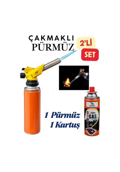 Çakmaklı Pürmüz Dmx4661 - Kamp Piknik Mutfak Tipi Otomatik Ateş Tutuşturucu Pürmüz Başlık + 1 Kartuş Sarı Sarı
