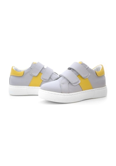 Hakiki Deri Gri Sarı Cırt Cırtlı Çocuk Spor Ayakkabı Gri