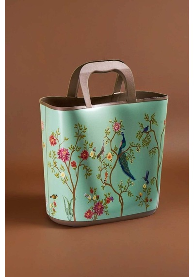 Qutu Hand Bag Tavus Kuşu Desenli Yeşil Plaj Ve El Çantası 3955034