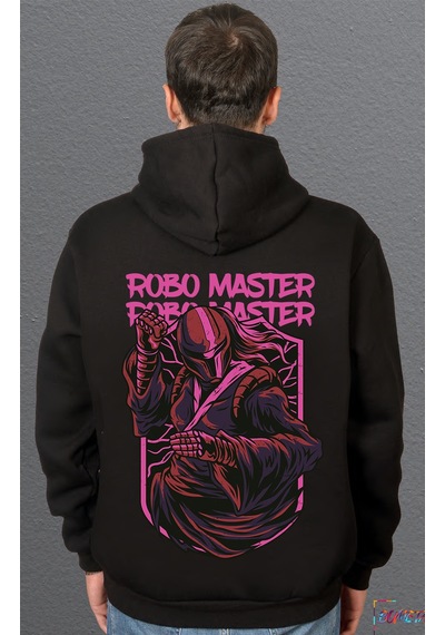 Bumeta Robo Master Streetwear Sweatshirt Unisex Kapüşonlu Hoodie Siyah