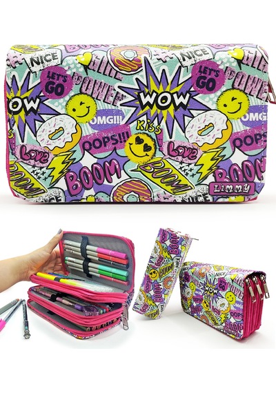 Kalem Kutusu Wow Oops Boom Smile Desenli Kawai Kalemkutu Kalemlik