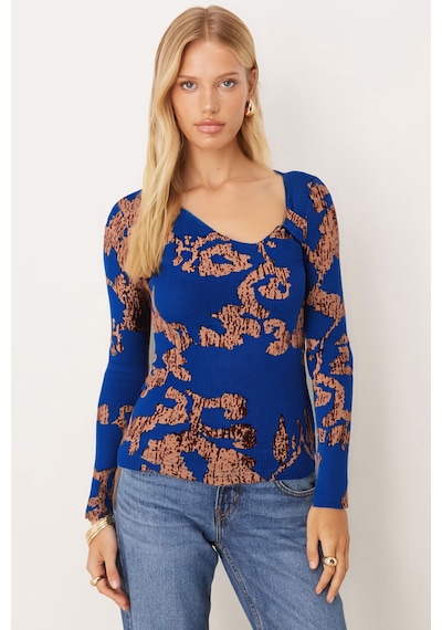 Armonika Kadın Mavi-bej Asimetrik Yaka Detaylı Bluz Arm-26k001046