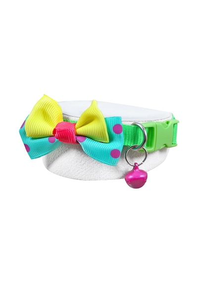X-perk Neon Kumaş Papyonlu Zilli Kedi Köpek Tasması Boyun Tasma Ayarlı 2'li Set