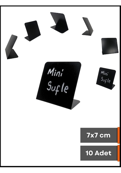 10 Adet Silinebilir Karatahta Siyah Etiket 7 x 7 CM Ayaklı İsimlik