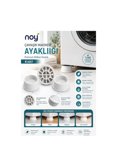 Beyaz Eşya Altlığı Ayağı 4 Adet Çamaşır Bulaşık Makinası Yükseltici Titreşim Önleyici Ayaklık Beyaz