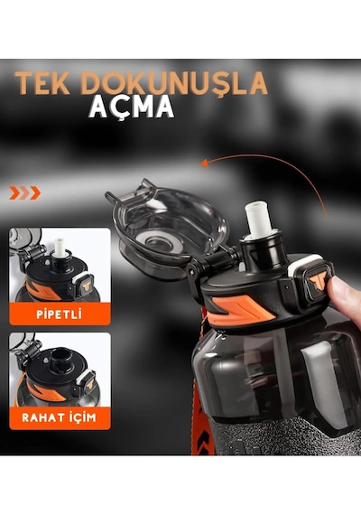 Tkk 1500ml Pipetli/pipetsiz Kullanıma Uygun Taşıma Askılı Sports Tritan Su Matarası Pembe Diğer