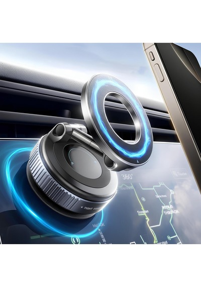360 Dönebilen Araç İçi Telefon Tutucu Kilitli Vakumlu Magsafe Masa Üstü Duvar Halka Telefon Tutucu Siyah