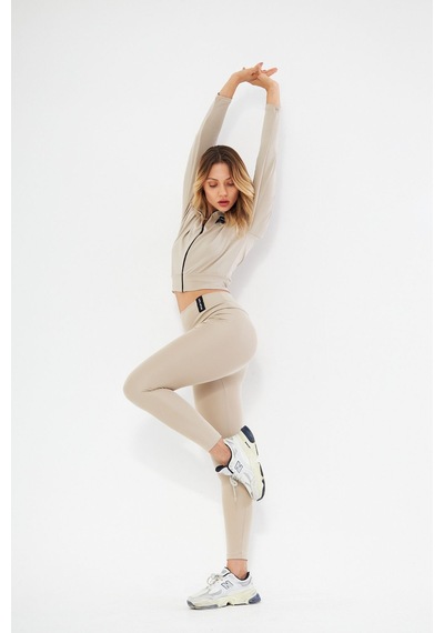 Lesa Wear İçi Polarlı Yumuşacık Şardonlu Kaşkorse Crop Likralı Hırka Bej