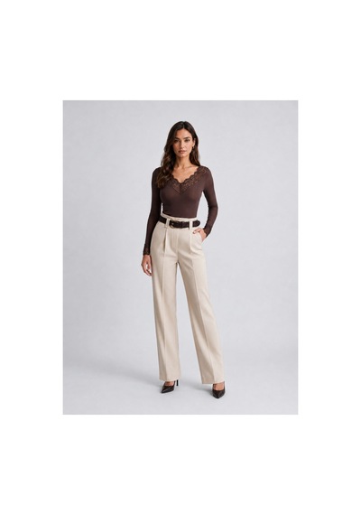 Unika Boutique Dantelli Kaşmir Uzun Kollu Bluz kahverengi