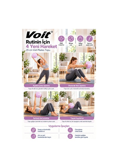 25 cm Mini Pilates Topu Yoga Fitness Egzersiz ve Denge Topu Şişirme Pipeti Dahil Lila