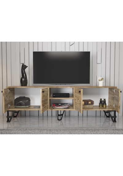 Wood'n Love Sofia 180 Cm Metal Ayaklı Tv Ünitesi - Atlantik Çam / Siyah