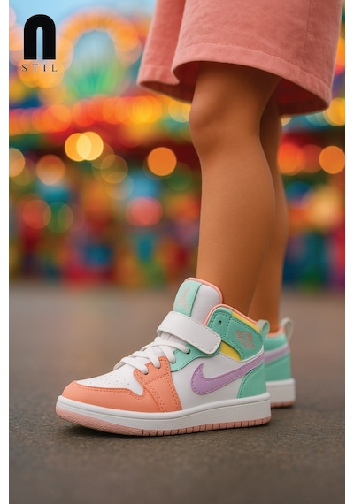 Günlük Unisex Sneaker Bağcıklı Hafif Yumuşak Kaymaz Taban Bilekli Basketbol Ayakkabı 8070 Beyaz- Yeşil- Lila-20