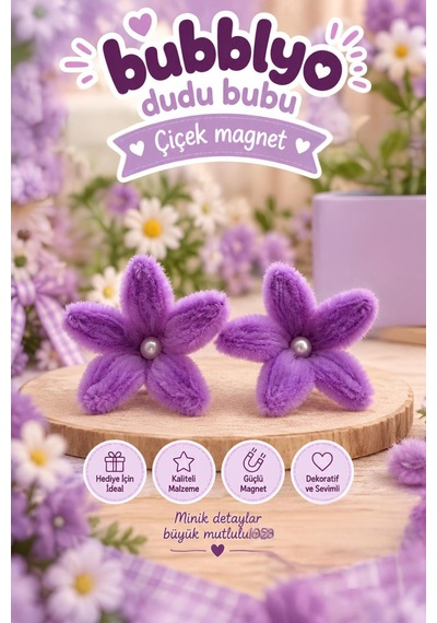 Dudu Bubu 2 Li Çiçekli Buzdolabı Magneti Mor