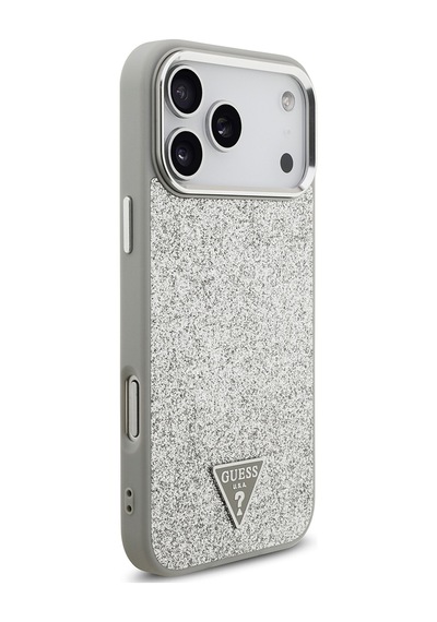 Apple Uyumlu iPhone 17 Pro Max Kılıf Guess Lisanslı M-safeli Metal Kamera Çerçeve Üçgen Logolu Glitter Gri Gri