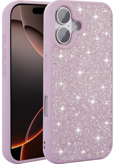 Apple Uyumlu iPhone 16 Kılıf Parlak Taşlı Tasarım Zore Pırlanta Kapak - Pembe Pembe