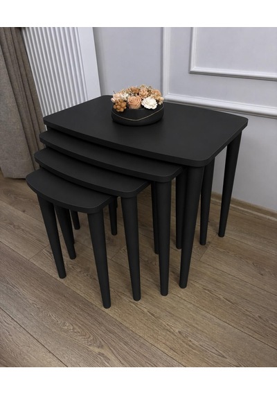 Başaran Concept Üst Kalite 1. Sınıf Mdf Siyah Lake Boyalı 4 Lü Zigon Sehpa Siyah Lake Sehpa