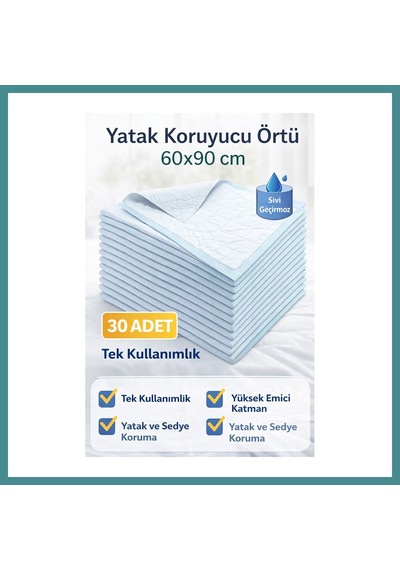 Bezos Yatak Koruyucu Örtü 60x90 Cm 30 Adet Tek Kullanımlık Sıvı Geçirmez Hasta Altı Bezi Mac Standart