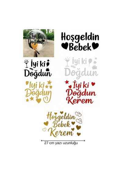 Kişiye Özel Yazı Sticker, Balon Üzeri Yazı, Balon Sticker Transfer Folyo, Balon Etiketi, Bobo Balon Çok Renkli