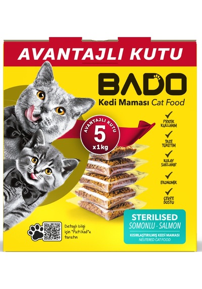 Bado Kısırlaştırılmış Yetişkin Kedi Maması Somonlu 5x1kg