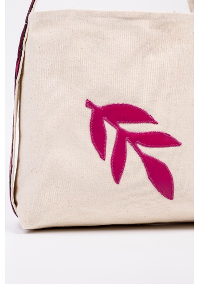 Fabric Craft Bag Omuz Çanta Kanvas Motifli Krem - Pembe