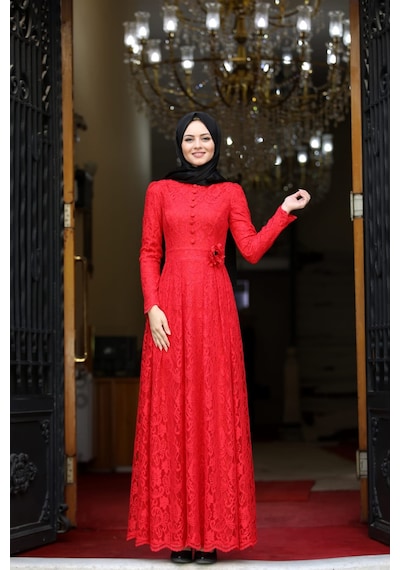 İbrahim Burak Etiler Collection Ahunisa Henna Abiye Kırmızı 5646