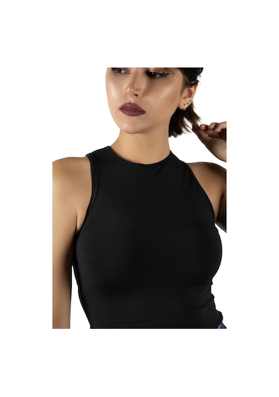 Terapi Men Siyah Fitted/vücuda Oturan Crop Halter Yaka Spor Bluz Atlet Siyah