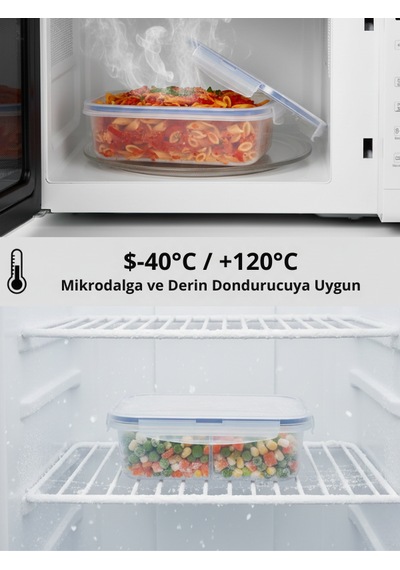 2 Bölmeli Sızdırmaz Lunch Box Saklama Kabı - 1 Litre Beslenme Kutusu Şeffaf