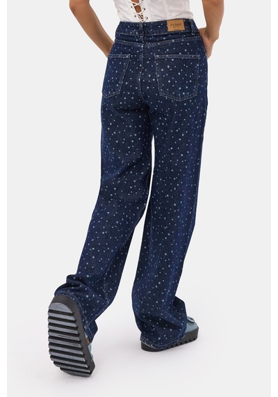 Kadın Mavi 1w6-7 Wide Leg Puantiyeli Denim Jean