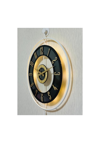 Pey Aksesuar Metal Camlı Duvar Saati 50 X 70 Cm Orta Boy Işıklı Gerçek Cam M51-beyaz-şeffaf-siyah-gold M51-beyaz-şeffaf-siyah-gold
