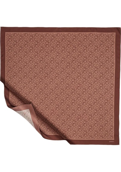 İpekevi Twill İpek Eşarp - Typo Monogram - Toprak - Fondöten