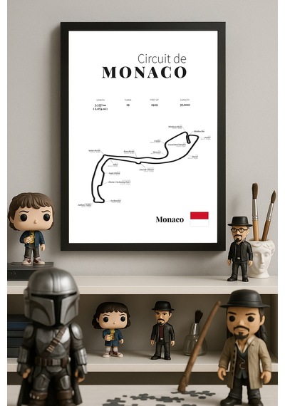 Monaco Formula 1 Siyah Ahşap Çerçeveli Poster, Dekoratif Harita Duvar Tablosu