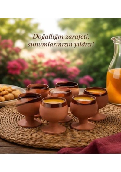 Kapadokya Çömlek Meşrubat-kahve Yanı İkram Bardağı Seti 6 'lı Kahverengi