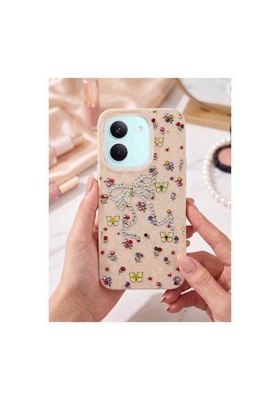 Poco X8 Pro Taşlı Desenli Fiyonk Silikon Kılıf Altın