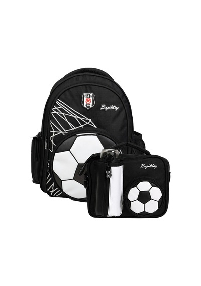 Beşiktaş Erkek Çocuk İlkokul Çantası Ve Beslenme Çantası Seti Futbol Topu Şekilli Siyah - Setbjk26383b