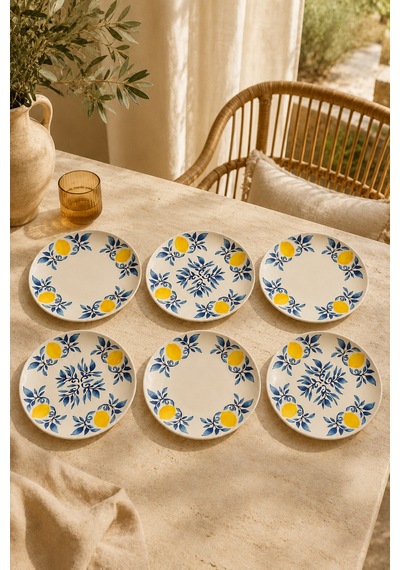 Limon 6 Lı 20 Cm Seramik Pasta Ve Servis Tabağı Seti Beyaz