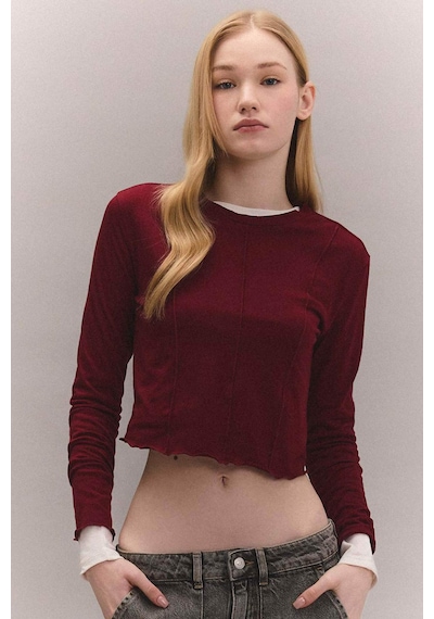 DeFacto Coool Fitted Bisiklet Yaka Basic Düz Crop Uzun Kollu Tişört C4469AX24SPBR182 DeFacto Coool Fitted Bisiklet Yaka Basic Düz Crop Uzun Kollu Tişört C4469AX24SPBR182