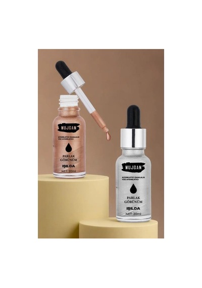 Cam Ambalaj Göz Alıcı Sıvı Parlatıcı 2'li Damlalık Şişeli Likit Aydınlatıcı Highlighter Seti Çok Renkli