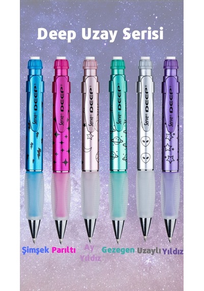Serve Deep 0.7 Mm Mekanik Kurşun Kalem Metalik Uzay Temalı 6'lı Set Çok Renkli