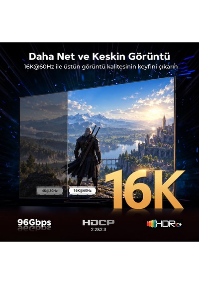 Hdmı 2.2 Kablo, 96 Gbit/s, 16k 60hz, 12k 120hz, 8k 240hz, 4k 480hz, Lıp, Vrr, Allm, Qft, Qms, Dynamic Hdr, Earc, Alüminyum Gövde 2 Metre Hdmı 2.2 Kablo, 96 Gbit/s, 16k 60hz, 12k 120hz, 8k 240hz, 4k 480hz, Lıp, Vrr, Allm, Qft, Qms, Dynamic Hdr, Earc, Alüminyum Gövde 2 Metre