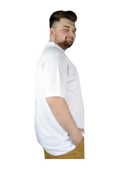 Mode Xl Battal Beden Erkek Tshirt Polo Yaka Nakışlı Klasik Pike 20553 Beyaz 001