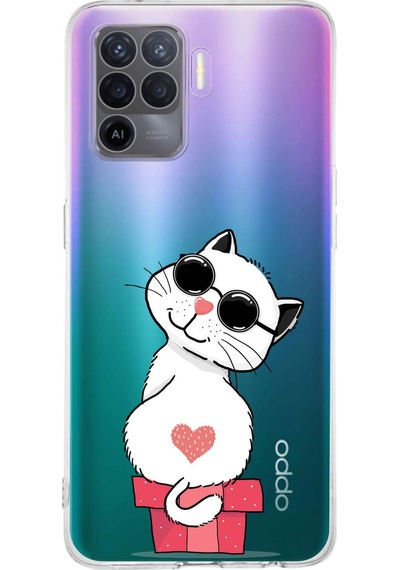 Oppo A94 Uyumlu Kamera Korumalı Coolcat Tasarımlı Şeffaf Silikon Kılıf Şeffaf