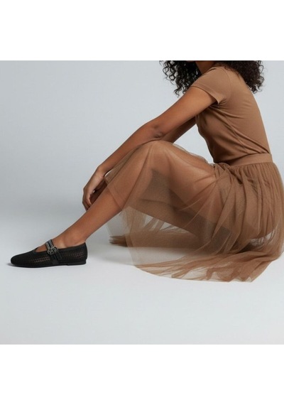 Ne&ve Shoes Siyah Transparan File İki Tokalı Kapsül Detaylı Kadın Yuvarlak Burun Babet