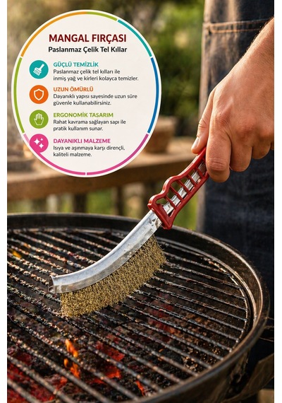 Mangal Temizleme Fırçası Çelik Tel Izgara Temizleyici Barbekü Grill Fırçası Dayanıklı Saplı