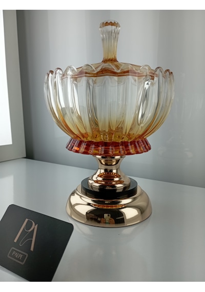 Kristal Gondol Kapaklı Şekerlik Sunumluk Söz Nişan Kız İsteme Çikolatalık Dekoratif Obje Biblo Süs Eşya Gold