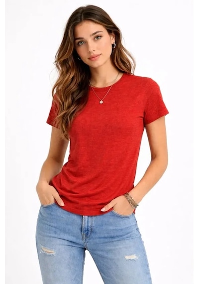 Mythrıva Flam Kumaş Melanj Dokulu Regular Fit Tişört Bisiklet Yaka Yazlık T-shirt - Kiremit Mythrıva Flam Kumaş Melanj Dokulu Regular Fit Tişört Bisiklet Yaka Yazlık T-shirt - Kiremit