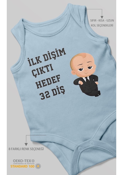 Morivokids İlk Dişim Çıktı Hedef 32 Diş Sıfır Kollu Bebek Body Bebe Mavisi
