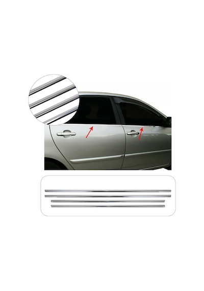 Toyota Corolla Uyumlu 2002-2007 Krom Cam Çıtası 4 Parça Paslanmaz  Çelik