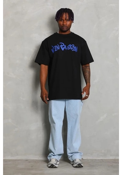 Tarzyeri Erkek Baskılı T-shirt Kısa Kol Bisiklet Yaka Regular Fit Tişört - Siyah